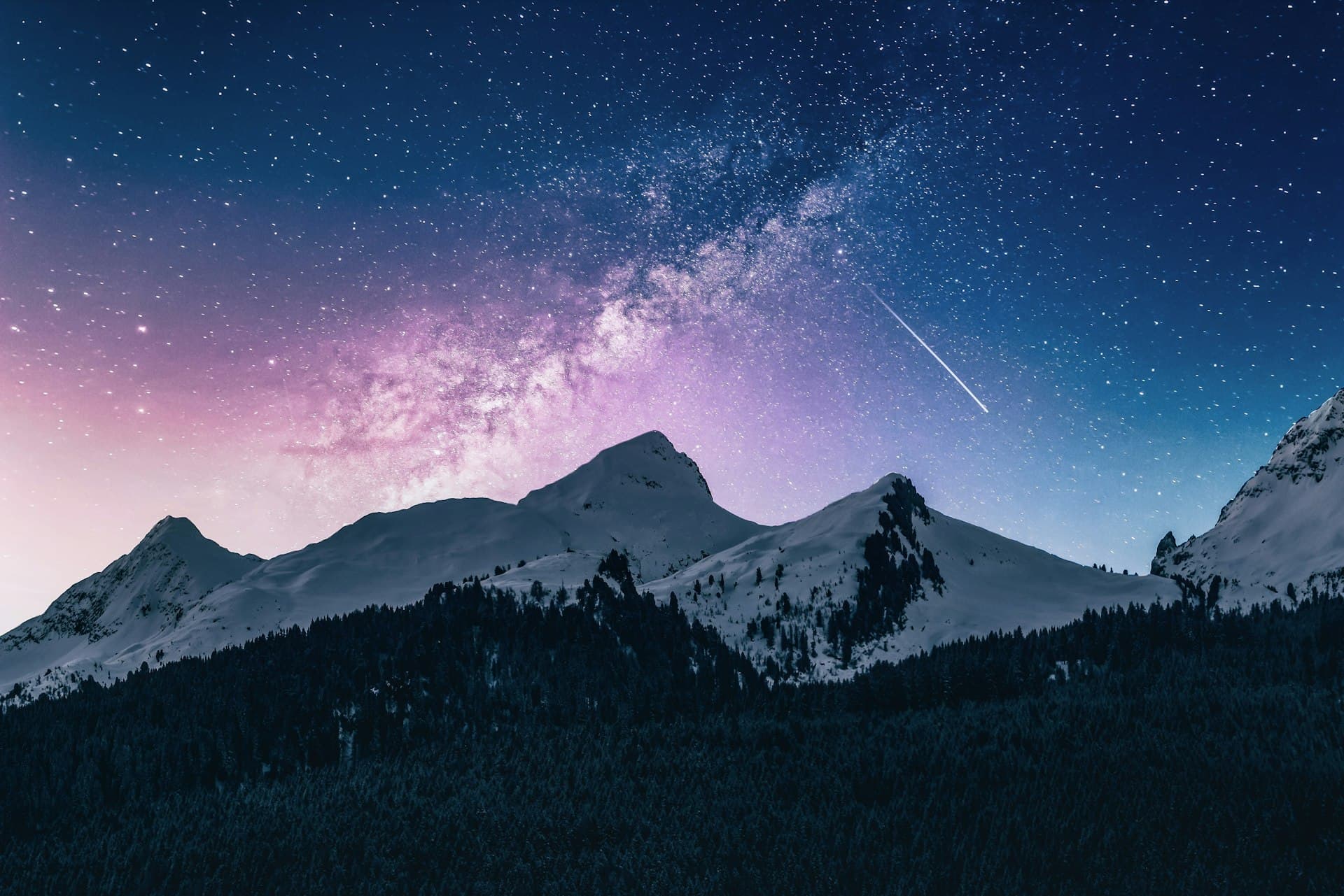 Mountain landscape under starry sky